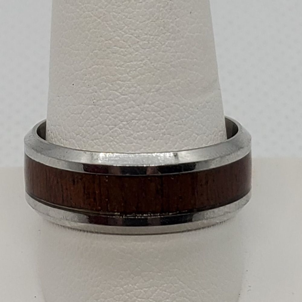Silver Tone & Wood Ring (10.5)